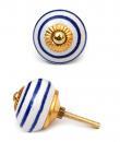 KPS-4692 Blue Spiral and White Ceramic Brass Knob