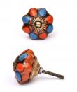 KPS-9005 - Turquoise, Orange and Brown Flower-Shaped Cabinet Knobs