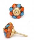 KPS-9005 - Turquoise, Orange and Brown Flower-Shaped Cabinet Knobs