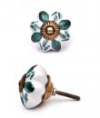 KPS-9006 - Green Flower on a White Cabinet Knob