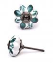 KPS-9006 - Green Flower on a White Cabinet Knob