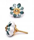 KPS-9006 - Green Flower on a White Cabinet Knob