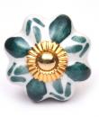 KPS-9006 - Green Flower on a White Cabinet Knob