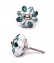 KPS-9006 - Green Flower on a White Cabinet Knob