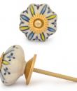 KPS-9036-Turquoise and yellow design with White Base Ceramic knob