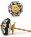 KPS-9048-Black Flowers design with White Ceramic knob