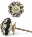 KPS-9048-Black Flowers design with White Ceramic knob
