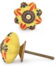 KPS-9049-Black and Red Flowers with Yellow Base Ceramic knob