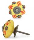 KPS-9049-Black and Red Flowers with Yellow Base Ceramic knob