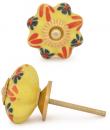 KPS-9049-Black and Red Flowers with Yellow Base Ceramic knob
