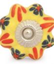 KPS-9049-Black and Red Flowers with Yellow Base Ceramic knob