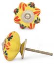 KPS-9049-Black and Red Flowers with Yellow Base Ceramic knob