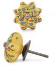KPS-9053-Yellow,Red, Blue and Green leaf with Yellow Ceramic knob
