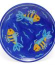 Three Fish on Blue Base Plate 8"