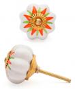 BPCK-007 - White Ceramic Knob with an Orange and Green Flower